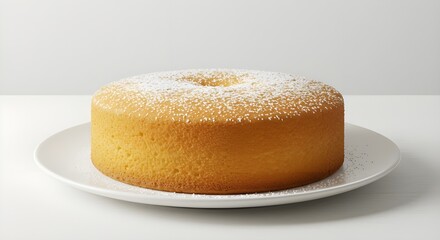 Baked cake on white ceramic plate isolated on white background.