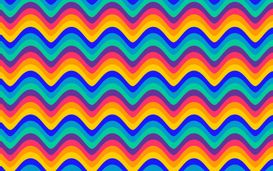 Retro colorful wavy lines background. Abstract geometric horizontal illustration for design
