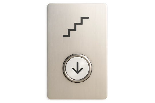 Elevator button panel with stair icon and down arrow on metallic background - Powered by Adobe