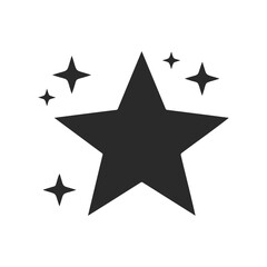Obraz premium Black star with sparkling surrounding stars on white background