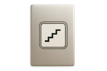 Stair icon on square metallic elevator-style button panel, isolated background