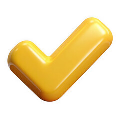 Glossy yellow check mark isolated on transparent background