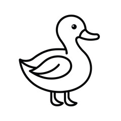 A minimalist, line art illustration of a cartoon duck standing on its webbed feet, perfect for children's designs.