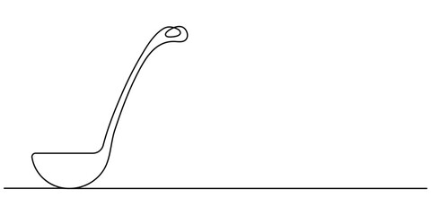 Hand drawn ladle, Continuous one single line drawing Kitchen ladle Kitchen tools icon vector illustration concept, Soup ladle one continuous line drawing, Vector continuous one single line drawing. 