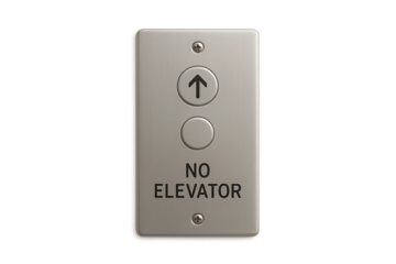Elevator button panel with no elevator label and upward arrow on steel background