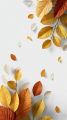An elegant autumn card mockup featuring vintage leaf motifs and serifs, creating a dynamic, floating effect. Perfect for luxury branding or nostalgic autumn promotions. The composition looks light, cl