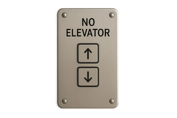 Metal panel with two arrow buttons and no elevator text on brushed surface, isolated on black