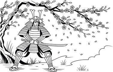 Samurai warrior under cherry blossom tree japan japanese