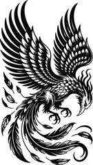Stylized phoenix bird with flowing feathers mythical