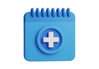 3d icon of blue calendar with medical cross symbol isolated on transparent background