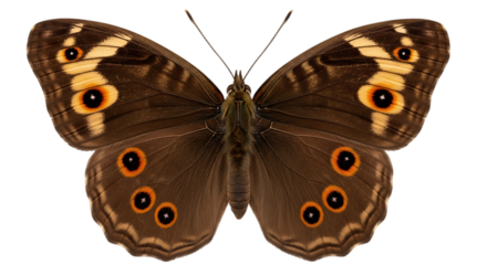 Common buckeye butterfly with eye spots isolated on transparent background