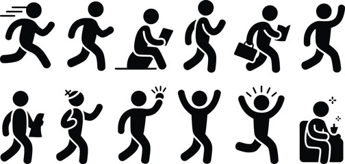 Collection of diverse stick figure poses and activities