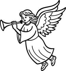 Majestic glowing angel figure with trumpet in a starry night sky isolated on white background isolated on transparent background