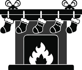 Festive christmas stockings hanging above a cozy fireplace with warm glow isolated on white background isolated on transparent background
