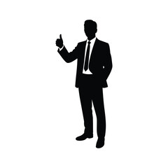 Silhouette of a businessman in a suit giving a thumbs up gesture