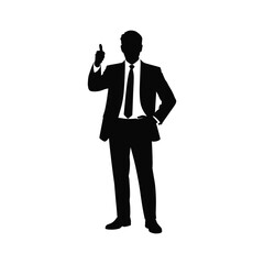 Fototapeta premium Silhouette of a businessman pointing upwards with his index finger