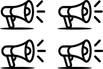 Four hand drawn megaphone icons representing announcements or alerts