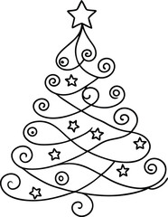 Minimalist line art christmas tree swirl design for banners and advertisements isolated on white background isolated on transparent background