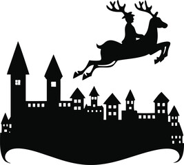 Christmas reindeer flying in the sky pulling santa s sleigh with festive elements isolated on white background isolated on transparent background