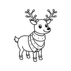 Fototapeta premium Cute cartoon reindeer with festive scarf and decorated antlers isolated on white background isolated on transparent background