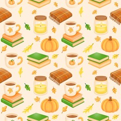 Cozy Autumn Tea Books seamless