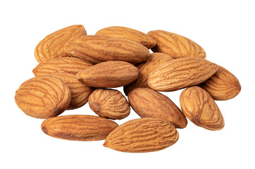 Pile of shelled almonds isolated on transparent background