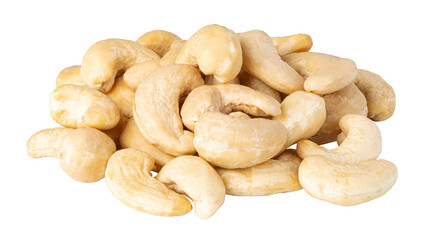 Cashew nuts forming a small pile on transparent background