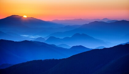 sunset mountains vivid hues layers of blue serene vista