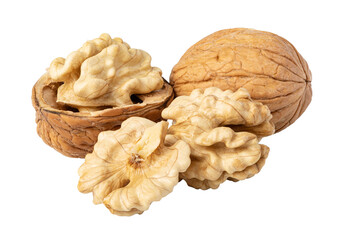 Walnuts showing kernel with transparent background