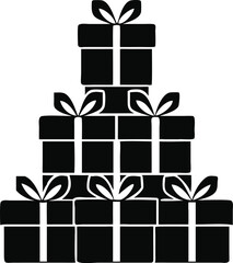 A colorful stack of wrapped christmas presents with decorative ribbons and bows isolated on white background isolated on transparent background