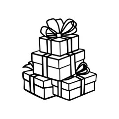 A stack of wrapped gift boxes tied with ribbons isolated on white background isolated on transparent background