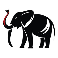 Obraz premium Black stylized elephant with red accent shows its strength on a white background