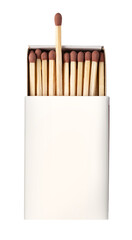 Matchsticks with one sticking out from matchbox on transparent background