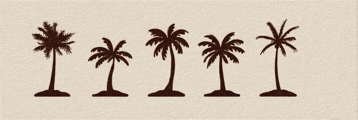 Silhouette of Tropical Palm Trees Exotic Vacation Destination Summer Vibes Palm Tree Illustration Line Art Retro Style