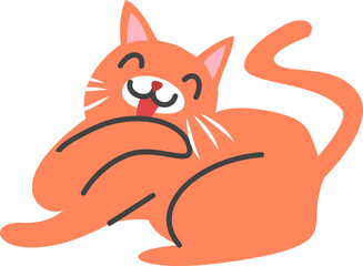 Happy Orange Cat Licking Paw with Eyes Closed