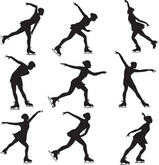 Skating Silhouette Vector Bundle | Ice Skating, Roller Skating & Skateboard Silhouettes | Black Silhouette Clipart Se