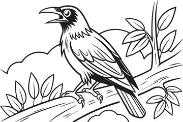 coloring page line art the mynah black vector