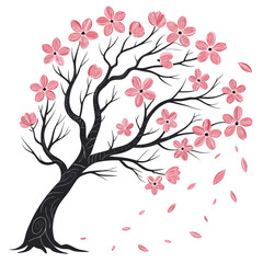 Delicate vector illustration of a blooming cherry blossom tree symbolizing spring nature and japanese culture perfect for decorative and seasonal designs