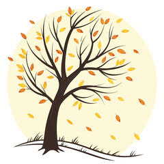 Stylized autumn tree icon featuring warm orange and yellow foliage suitable for seasonal design projects and nature themed graphics