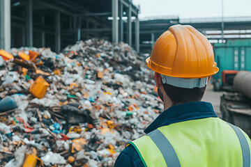Waste Management Inspector: An inspector observes a large pile of mixed waste at a recycling facility, assessing environmental and safety standards.