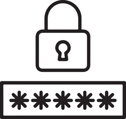 Digital security icon representing a locked padlock and a password field with asterisks