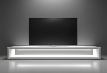front tv clear empty glass smart white interior plasma 3d shelf panel rendering living screen darkness telly monitor view blank display room mockup mock template home design flat video hd digital