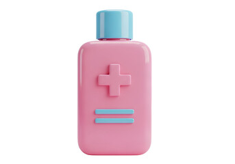 3d icon of pink hand sanitizer bottle with blue cap isolated on transparent background