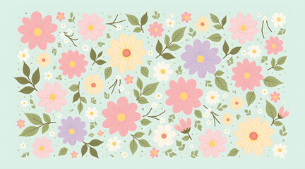 Floral Dreamscape: A captivating display of soft-hued flowers and delicate leaves flourishes against a serene backdrop, evoking a sense of spring's fresh beauty and the vibrant harmony of nature.