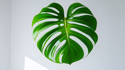 High-Resolution PNG of Single Monstera Leaf with Glossy Texture and Vivid Green Color on Pure White Background