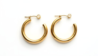  High-Resolution PNG of Elegant Gold Hoop Earrings Isolated on Pure White Background in Studio Lighting