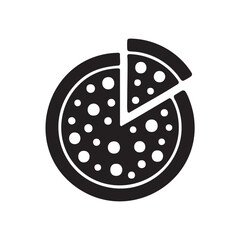 Black and white icon of a pizza with one slice removed food simple