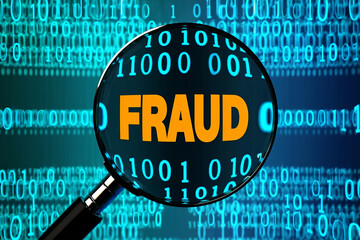 Magnifying glass over digital data revealing fraud image