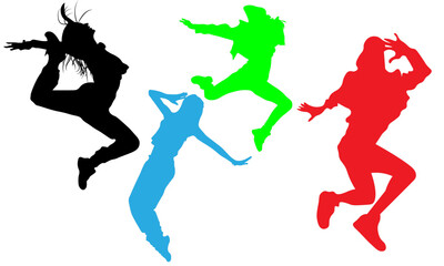 Dance icon boy and girl Children dancing street dance silhouette vector illustration. Group people dancing silhouette set