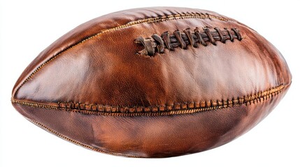 Isolated American football highlighting stitching details for sports merchandise, advertising campaigns, or minimalist design projects.